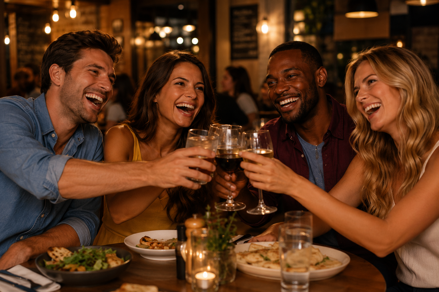 Amis qui trinquent après la soirée